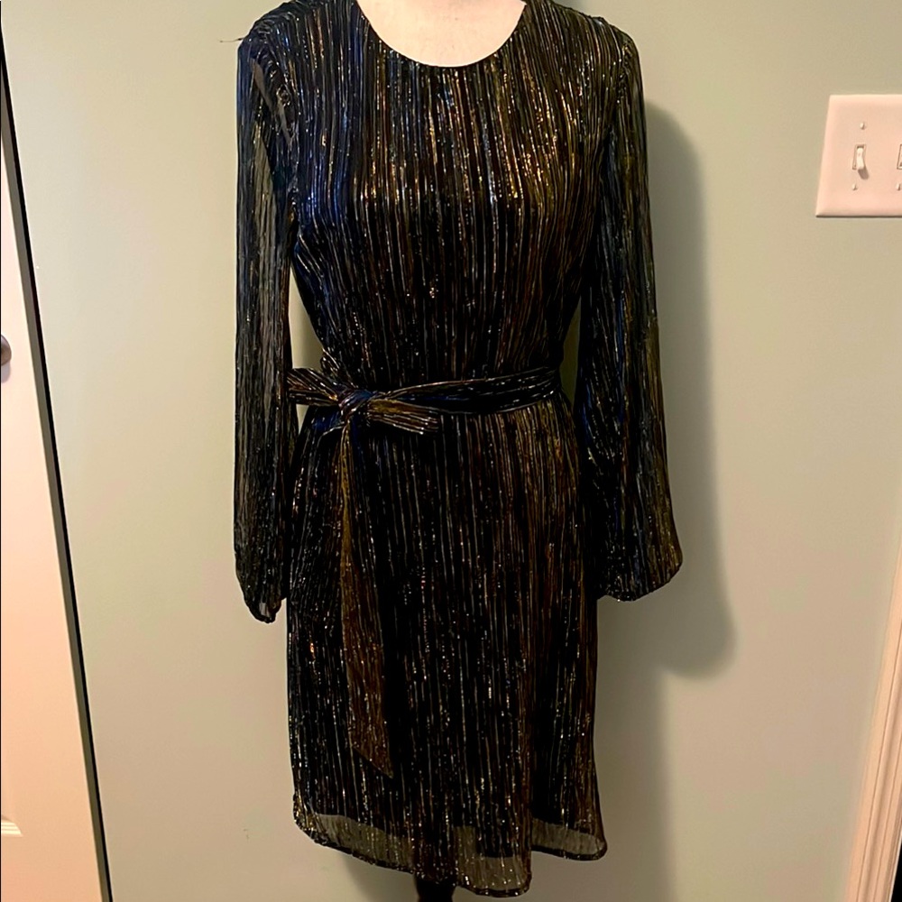 Sam Edelman Elegant Black with Blue/Gold Metallic Stripes Sz 10